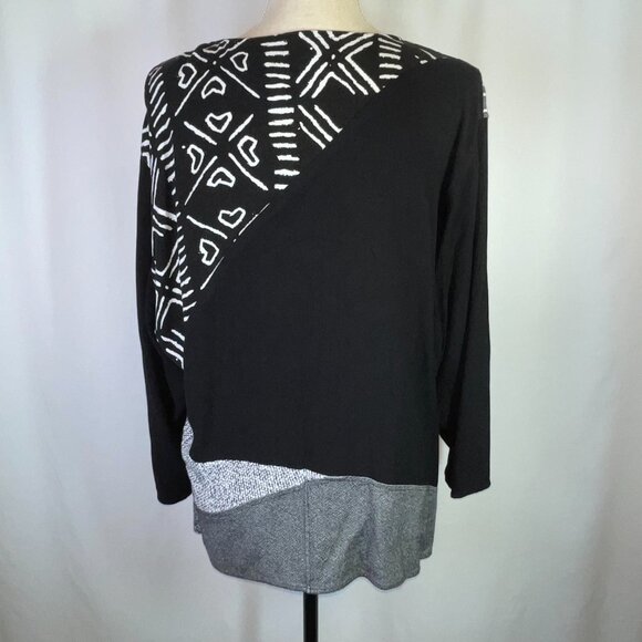 Dairi Morocco Artsy Top OS Knit Patchwork Black White 3/4 Sleeves Natural Fibers - Picture 3 of 10